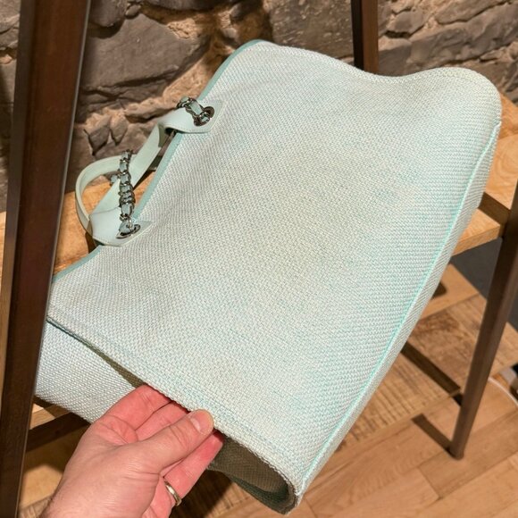 Chanel Turquoise Woven Straw Large Deauville Shopping Tote Bag - Picture 9 of 16